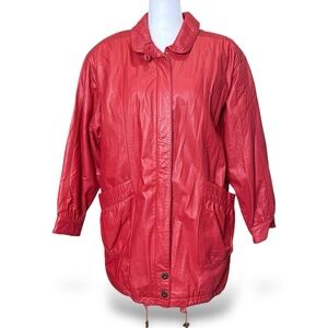 Vintage 90s Jacqueline Ferrar Long Red Bomber Genuine Leather Coat Size M